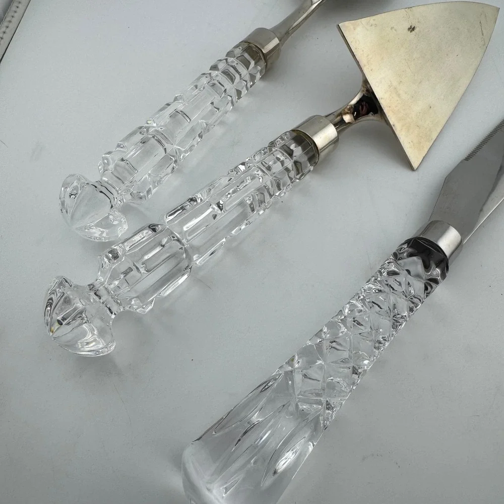 Gorham Serving Set Silver Tone Crystal Handle Cake Server Fork Knife
